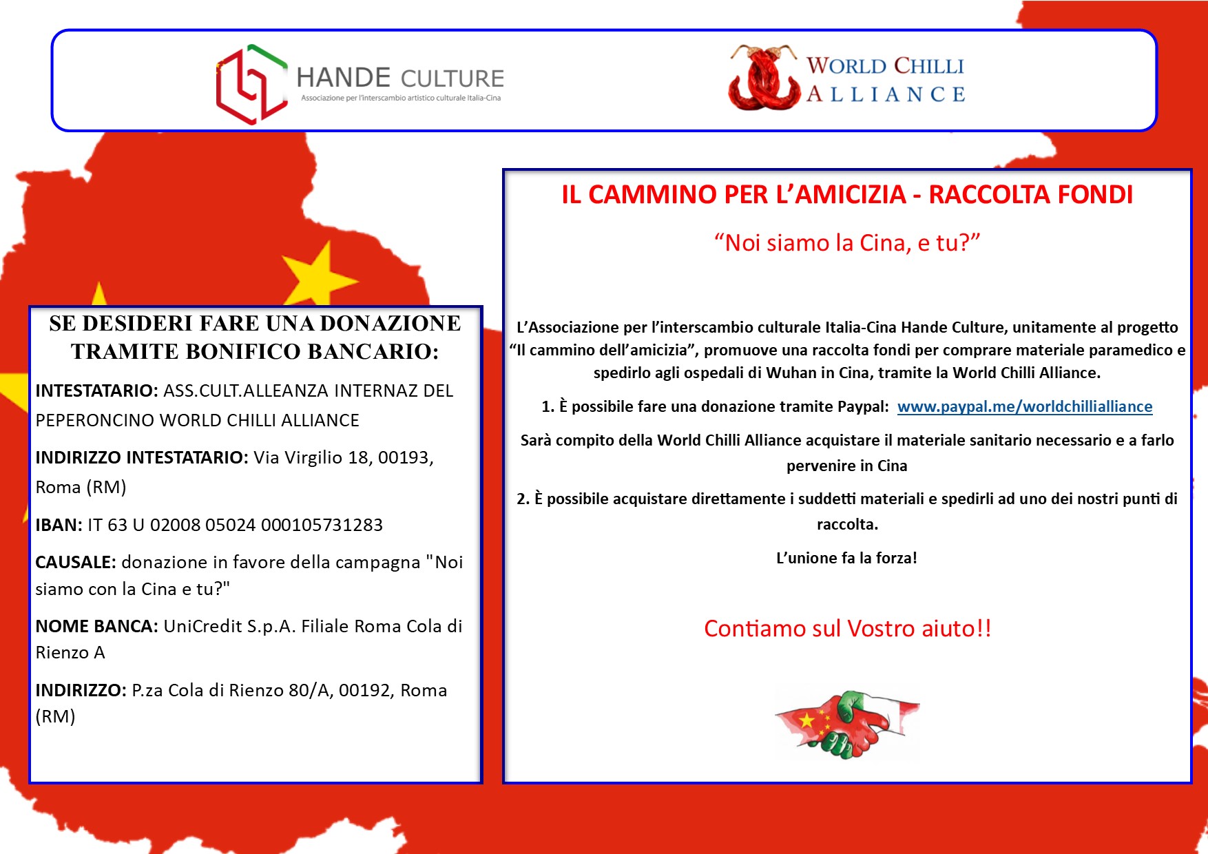 Hande Culture Association is with World Chilli Alliance in support of China's fight against the coronavius outbreak